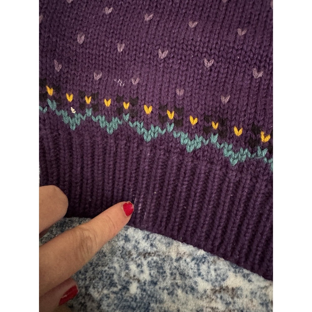 Vintage 90s Northern Isles Womens L Purple Scottie Dog Apple Fair Isle Sweater - Picture 15 of 16